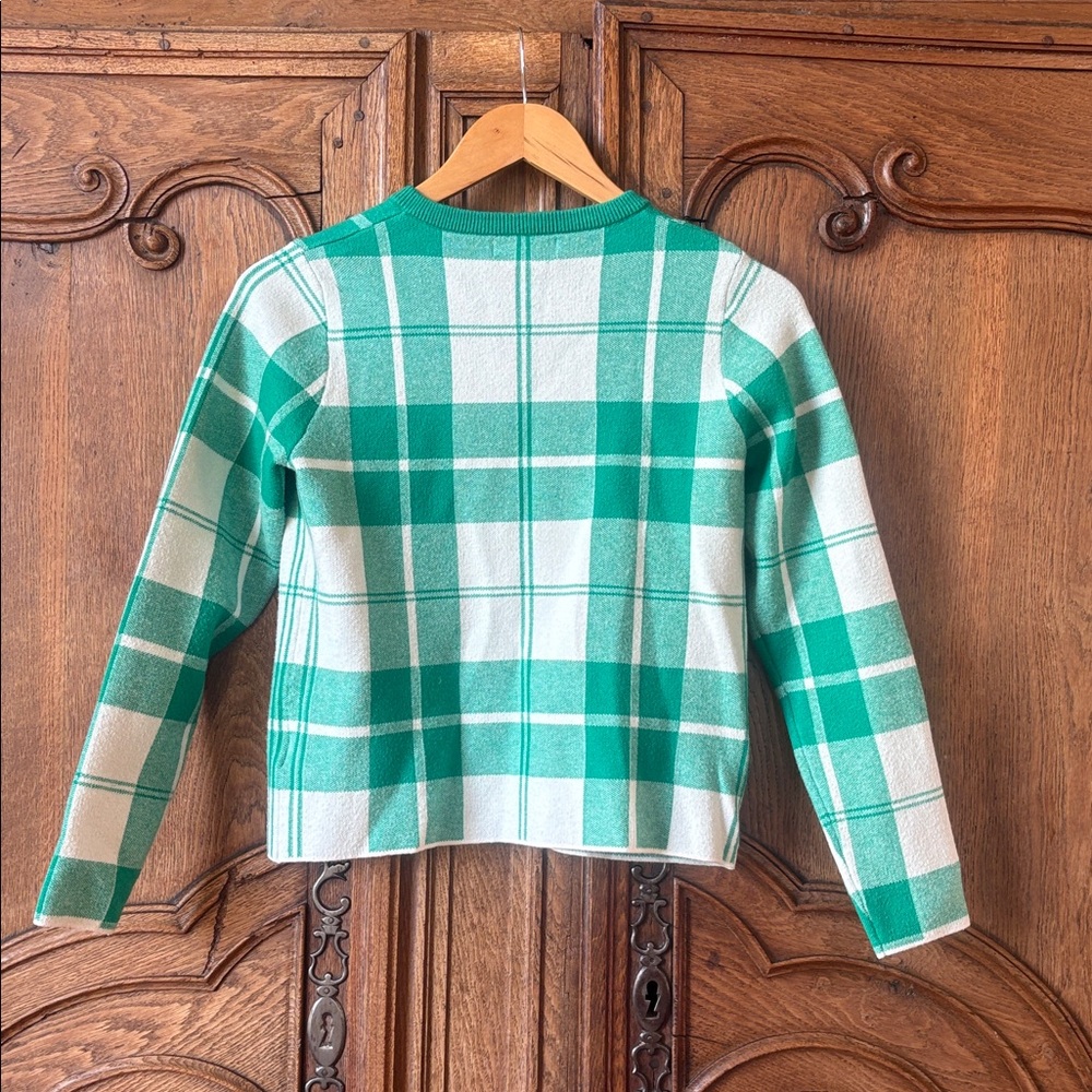 Cynthia Rowley Plaid Button Up Cardigan Green and White Long Sleeve - Picture 10 of 10